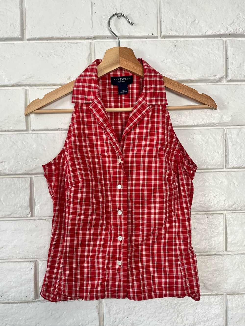 Vintage Ann Taylor Red White Plaid Halter Tank Top Americana
